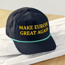 SOCIAL 001 MEGA Make Europe Great Again - Gorra de golf con cuerda (letras amarillas, bordado adelante y atrás)