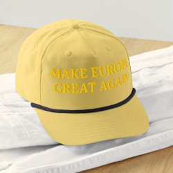 SOCIAL 001 MEGA Make Europe Great Again - Gorra de golf con cuerda (letras amarillas, bordado adelante y atrás)