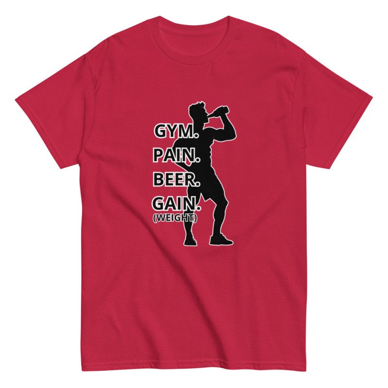 GYMRAT 009 Gym, Pain, beer, Gain (Weight) - Camiseta clásica unisex
