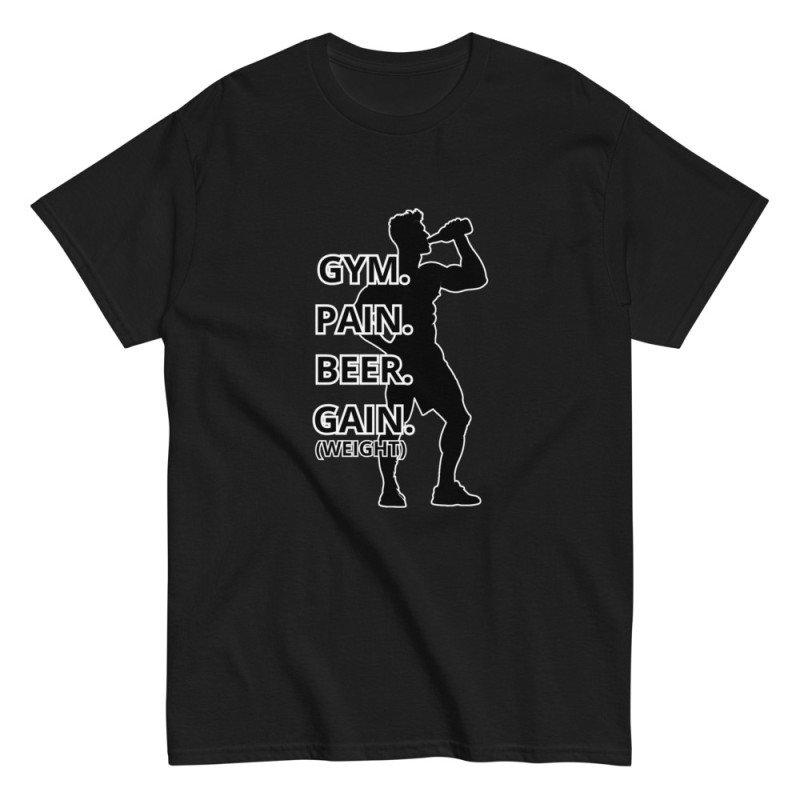 GYMRAT 009 Gym, Pain, beer, Gain (Weight) - Camiseta clásica unisex
