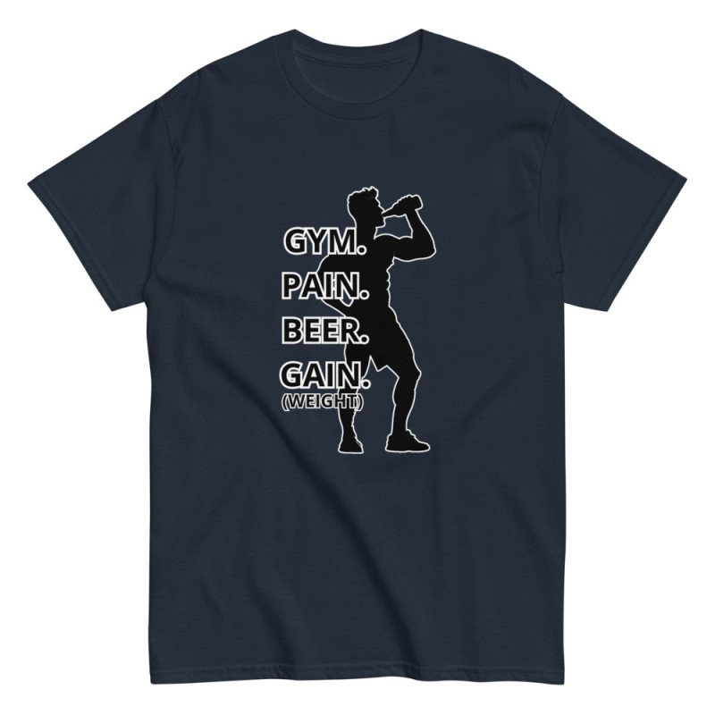 GYMRAT 009 Gym, Pain, beer, Gain (Weight) - Camiseta clásica unisex