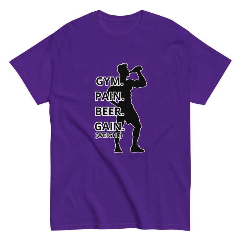 GYMRAT 009 Gym, Pain, beer, Gain (Weight) - Camiseta clásica unisex