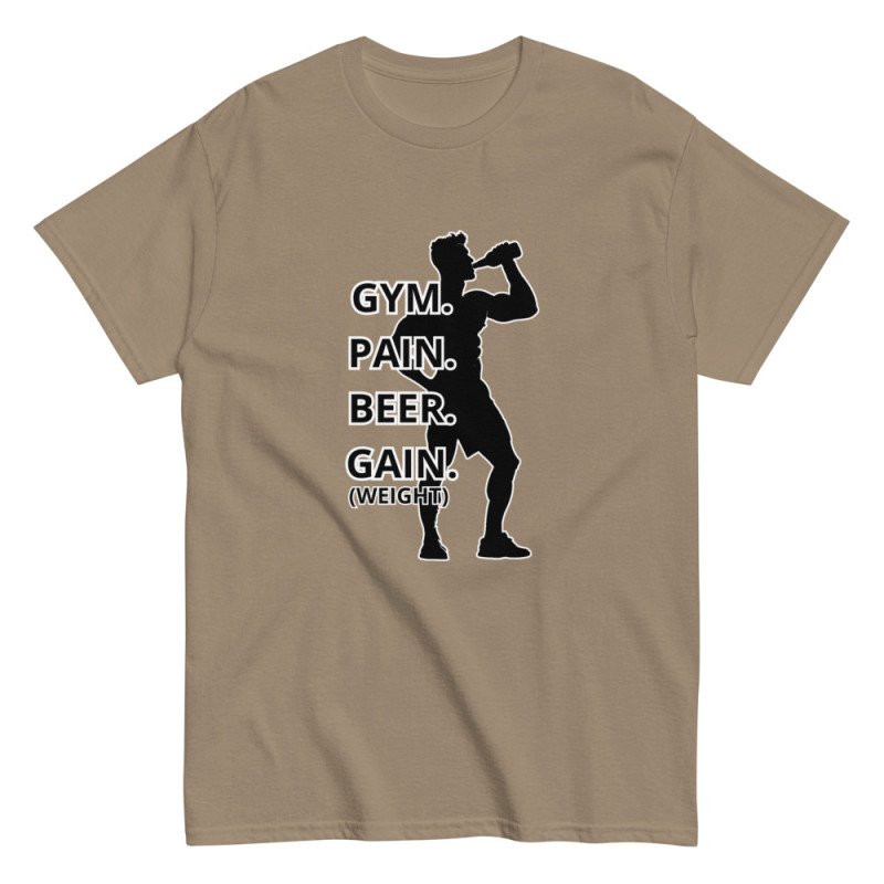 GYMRAT 009 Gym, Pain, beer, Gain (Weight) - Camiseta clásica unisex