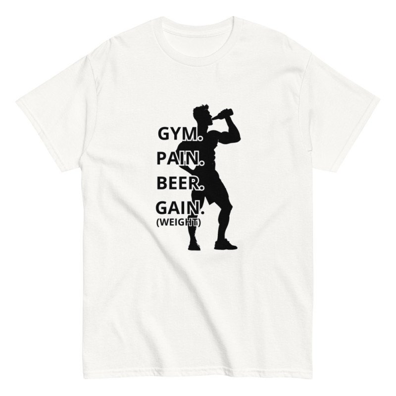 GYMRAT 009 Gym, Pain, beer, Gain (Weight) - Camiseta clásica unisex